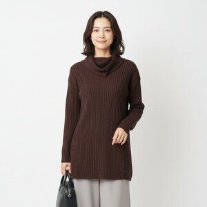 Rodier Women's Brown Cowl Ribbed Knit Long Sleeve Tunic Sweater M